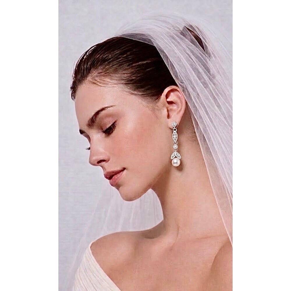 Genuine Diamond & Pearl Dangle Earrings |Wedding | For Her | Heirloom